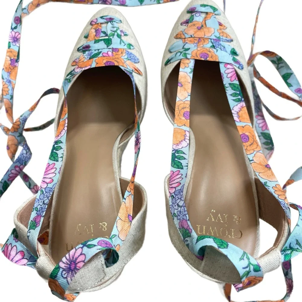 New Crown & Ivy Natural Lawndale Wedge Espadrille Wedge Size 10
